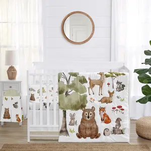 Sweet Jojo Designs 6-Piece Baby Crib Bedding Set (Woodland Animals) for Boys or Girls, Infants/Nursery incl. Blanket, Fitted Sheet, Skirt, Mesh Liner, Diaper Stacker (Neutral, Forest Animal, Hedgehog)