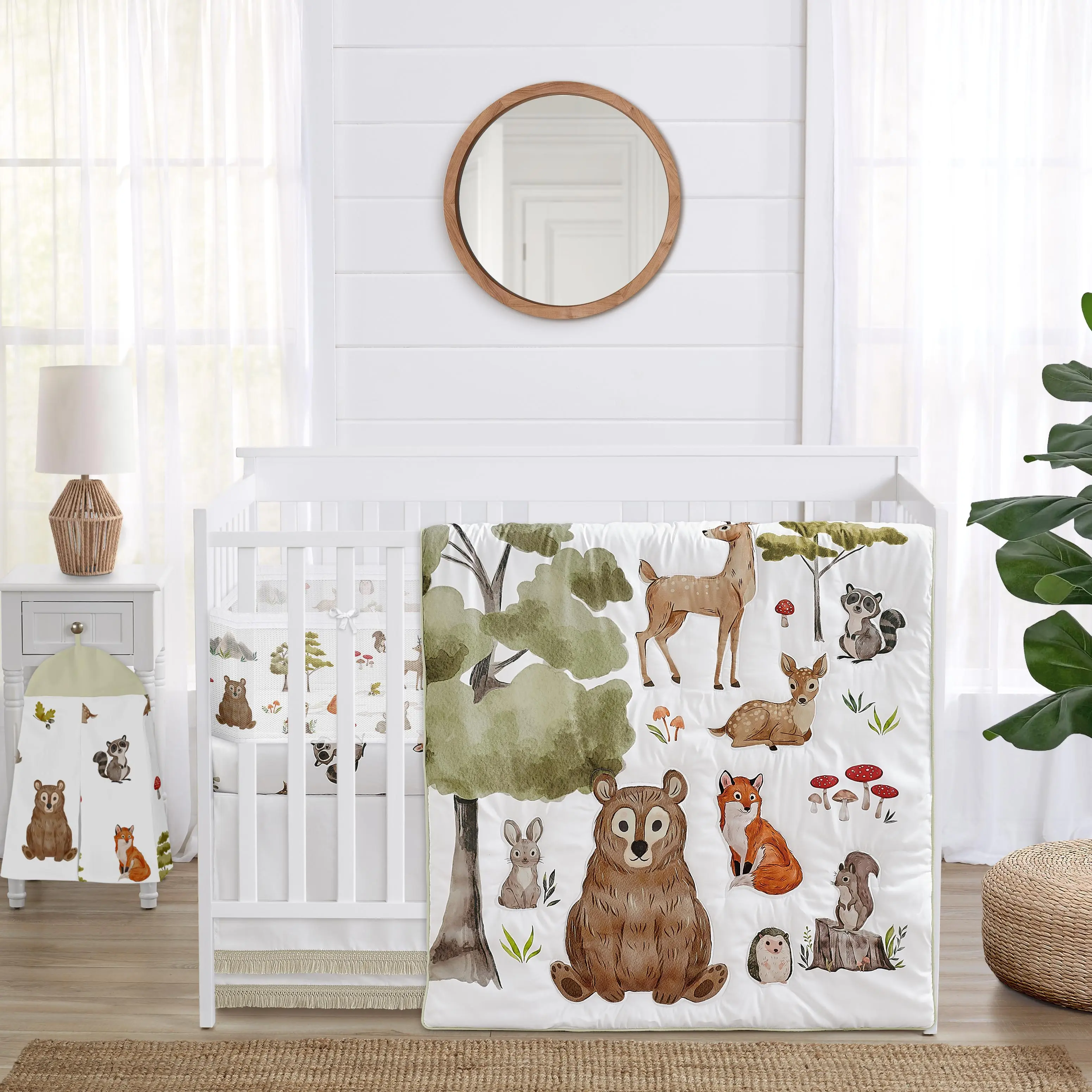 Sweet Jojo Designs 6-Piece Baby Crib Bedding Set (Woodland Animals) for Boys or Girls, Infants/Nursery incl. Blanket, Fitted Sheet, Skirt, Mesh Liner, Diaper Stacker (Neutral, Forest Animal, Hedgehog)