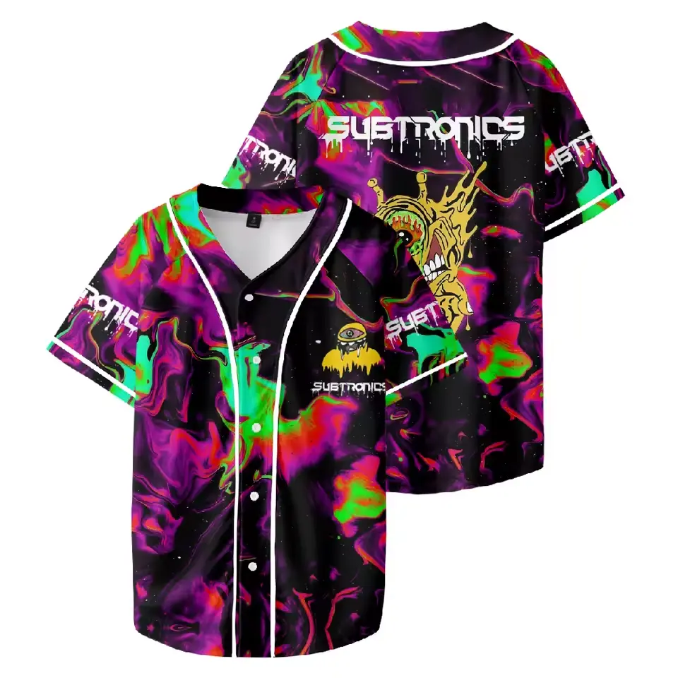 Subtronics Baseball Jersey, EDM Music Festival Button Up Shirt, Rave Merch Graphic Jersey, Unisex Short Sleeve Streetwear, Gift for Men Women