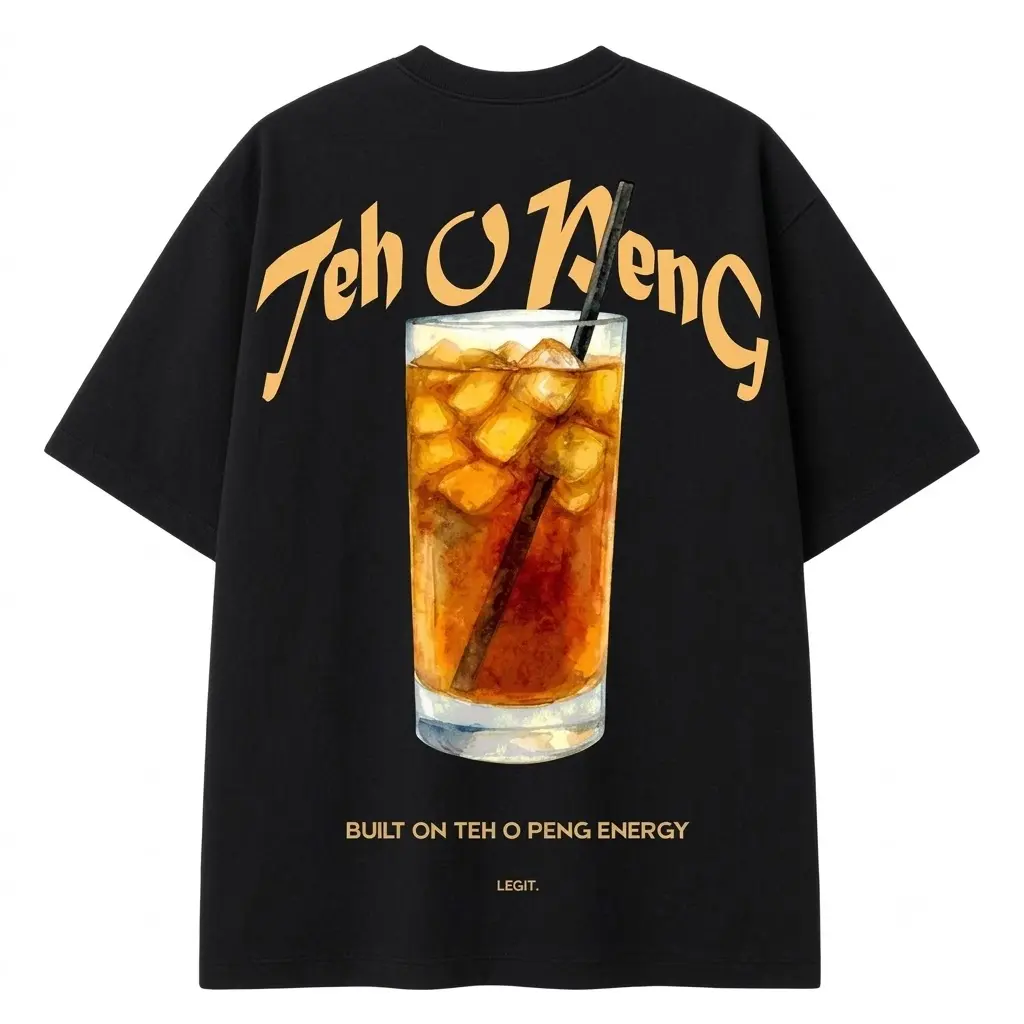 Women’s Black Teh O Peng Graphic T-Shirt, Iced Tea Drink Print Tee, Cafe Beverage Lover Short Sleeve Crew Neck Shirt, Casual Summer Streetwear Top