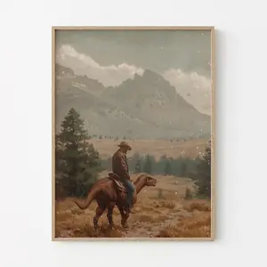 Vintage Dinosaur Cowboy Print Poster No Frame |     Western Jurassic Dinosaur Print |     Gift for Him, Funny Decor