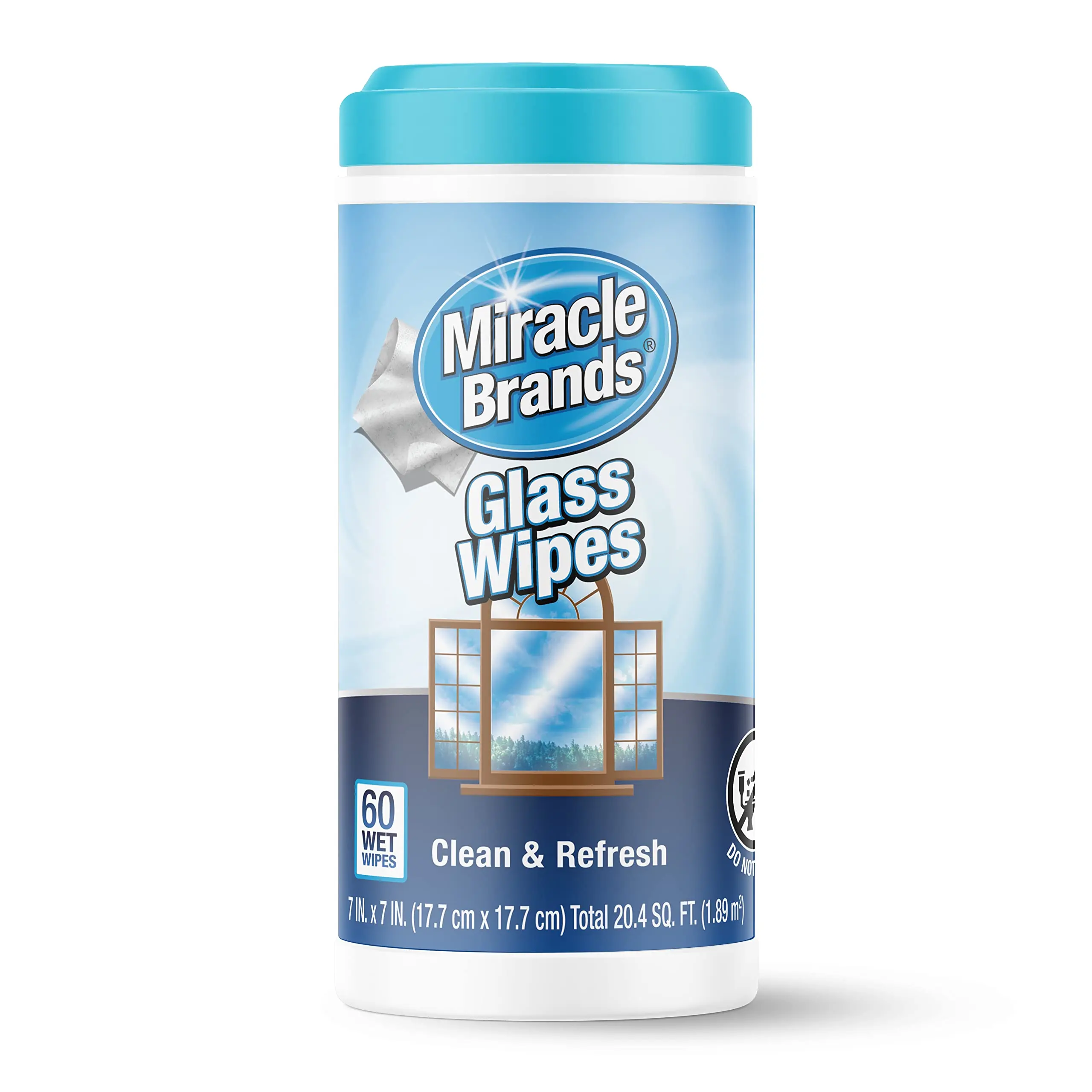 MiracleWipes for Glass, Disposable and Streak Free Cleaning Wipes for Mirrors, Windows, Kitchen, Home, and Auto- 60 Count