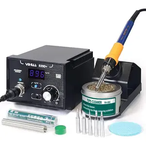 939D+ Soldering Station, 75 Watt Equivalent with Temperature,°C/°F Display.ESD safe for Electronics.Aluminum Panel (Resists Burn).Solder Tips, Lead-free Solder & Extras
