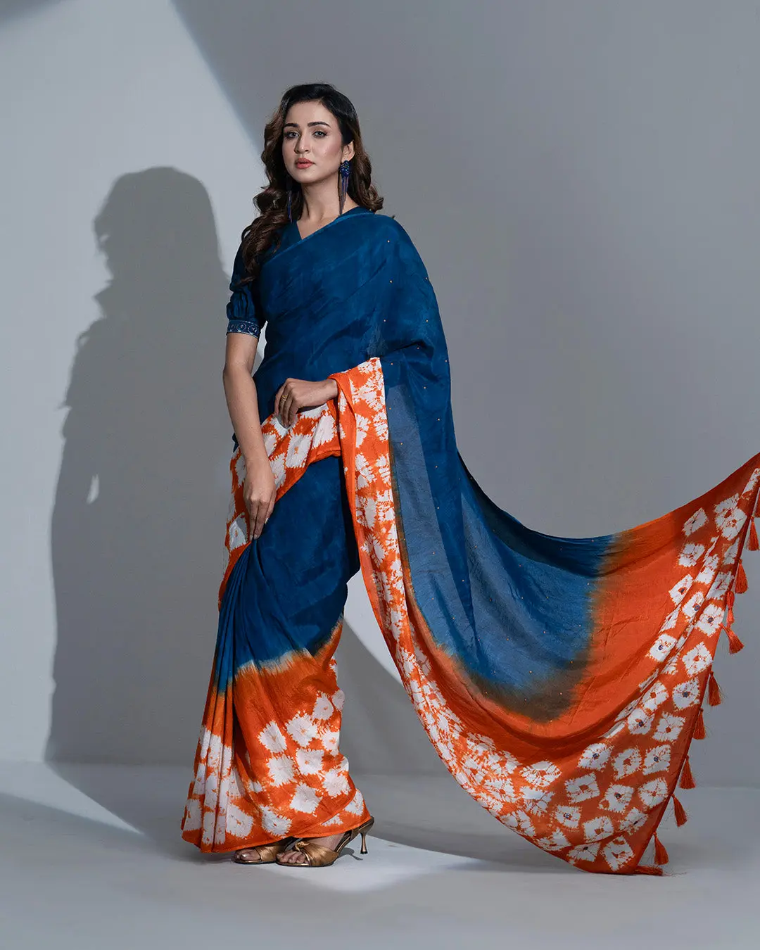 Cobalt CrushX Silk Saree: Shibori Art with Sequin Work