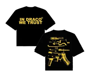 IN DRACO WE TRUST T-shirt 2 Sides, Black Ver and Colorful Text Graphic Tee, Classic Cotton Shirt, For Men, For Women Menswear Top