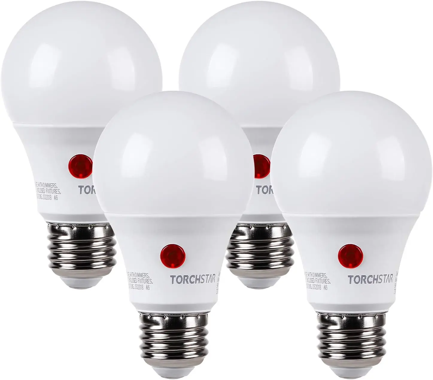 TORCHSTAR Dusk to Dawn Light Bulbs, Sensor A19 LED Bulb,  9W (60W Eqv.), Auto On/Off Photocell Automatic for Outdoor Lighting, Pack of 4
