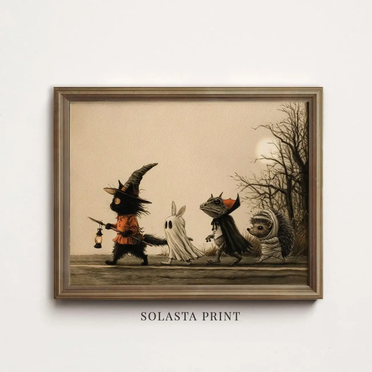 Halloween Animal Wall Art Print, Whimsical Trick or Treat Decor, Cute Halloween Poster | Frameless Poster K