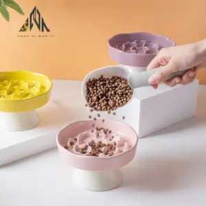 Ceramic Slow Food Bowl High Footed Cat Bowl Neck Protection, Not Easy to Knock over Dog Anti Choking Pet Bowl, Cross-Border Cat Food Bowl Elevated Slow Feeder