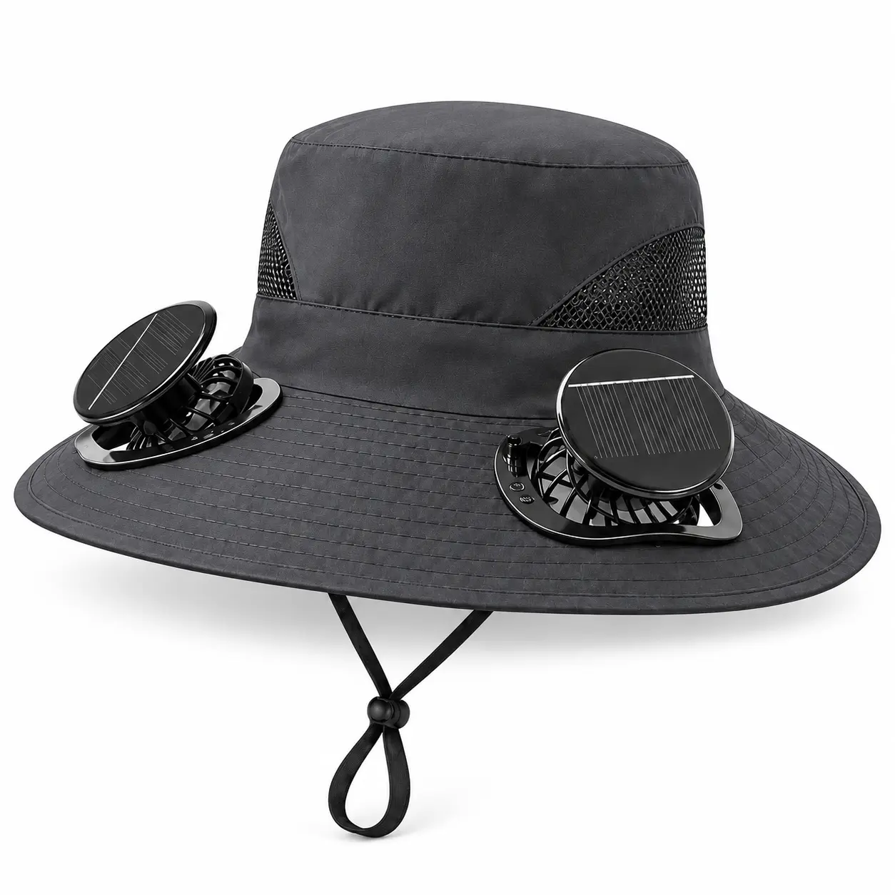 Playhot Unisex Solar Charging Hat - 500mAh Built-in Cells, Adjustable Wide Brim, Dual 3-Speed Cooling Fans, USB Rechargeable, Cordless Use for Hiking, Outdoor Work