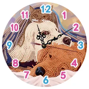 2D Flat DIY Diamond Painting Wooden Wall Clock 5D Diamond Painting Clock Kits for Kitchen Bedroom Living Room
