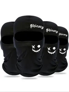 Letter & Smiling Face Print Balaclava Hat, Breathable Sun Protection Neck Gaiter, Motorcycle Face Mask, Motorcycle Bandana for Men & Women
