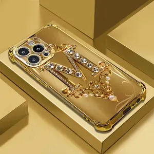 Golden Luxurious Letter M Design, This Gold Electroplated Phone Case is Shockproof and Suitable for iPhone Models from 11 to 17 Plus Pro and Pro Max. It Combines Fashion and Elegance, Making It an Ideal Gift Choice