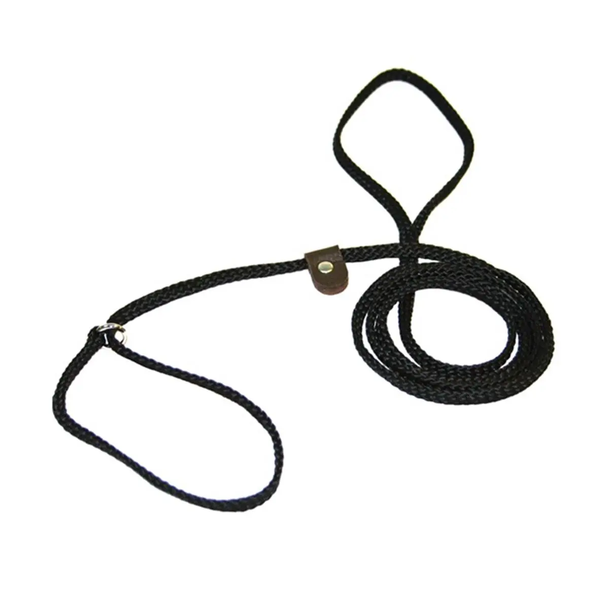212 MAIN Flat Braided MFP Rope Slip Leash, Lone Wolf Design, 0.25 in. Black Lead with Adjustable Tab