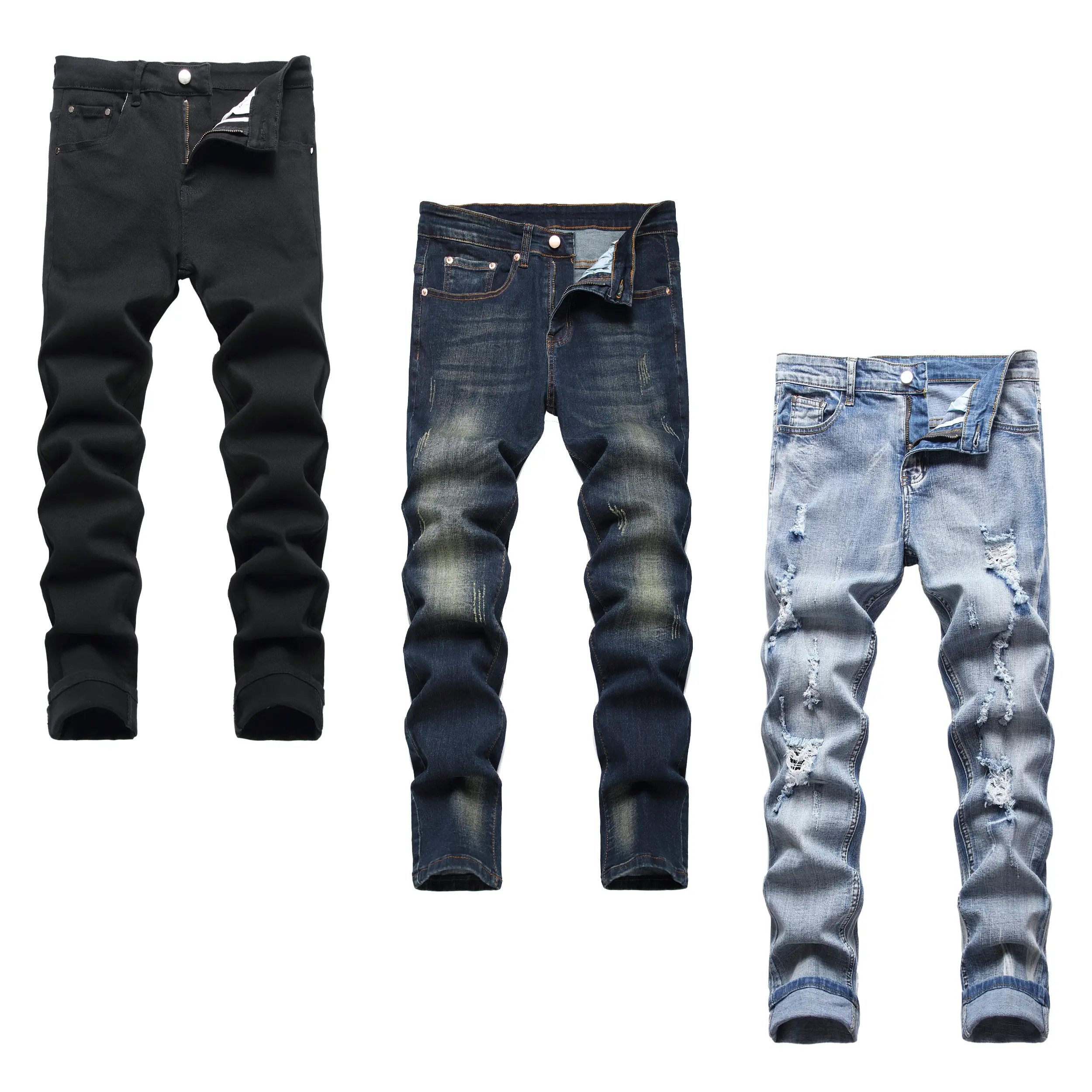 JUNBAOSS Men's Multi Pack Slim Fit Stretch Jeans Colored Skinny Jeans for Men, Distressed Straight Leg Casual Fashion Comfort Flex Waist Denim Pants, Menswear Classic Street Style Cotton Fabric Jean Natural Hipster Personalized Stylish Streetwear Jeans