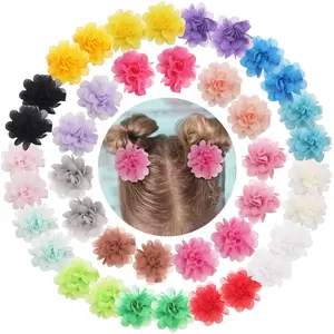 XY-HDW02 40PCS 2" Chiffon Flower Hair Bows Clips Flower Tiny Hair Clips Fine Hair for Girls Infants Toddlers Set of 20 Pairs