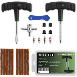 Tire Plug Kit, 22PCS Compact Tire Repair Kit with Rubber Plugs, Upgrade T-Handle, 4-Way Valve Steam Tool, Flat Tire Puncture Repair Tools for Cars, Motorcycle, ATV, SUV