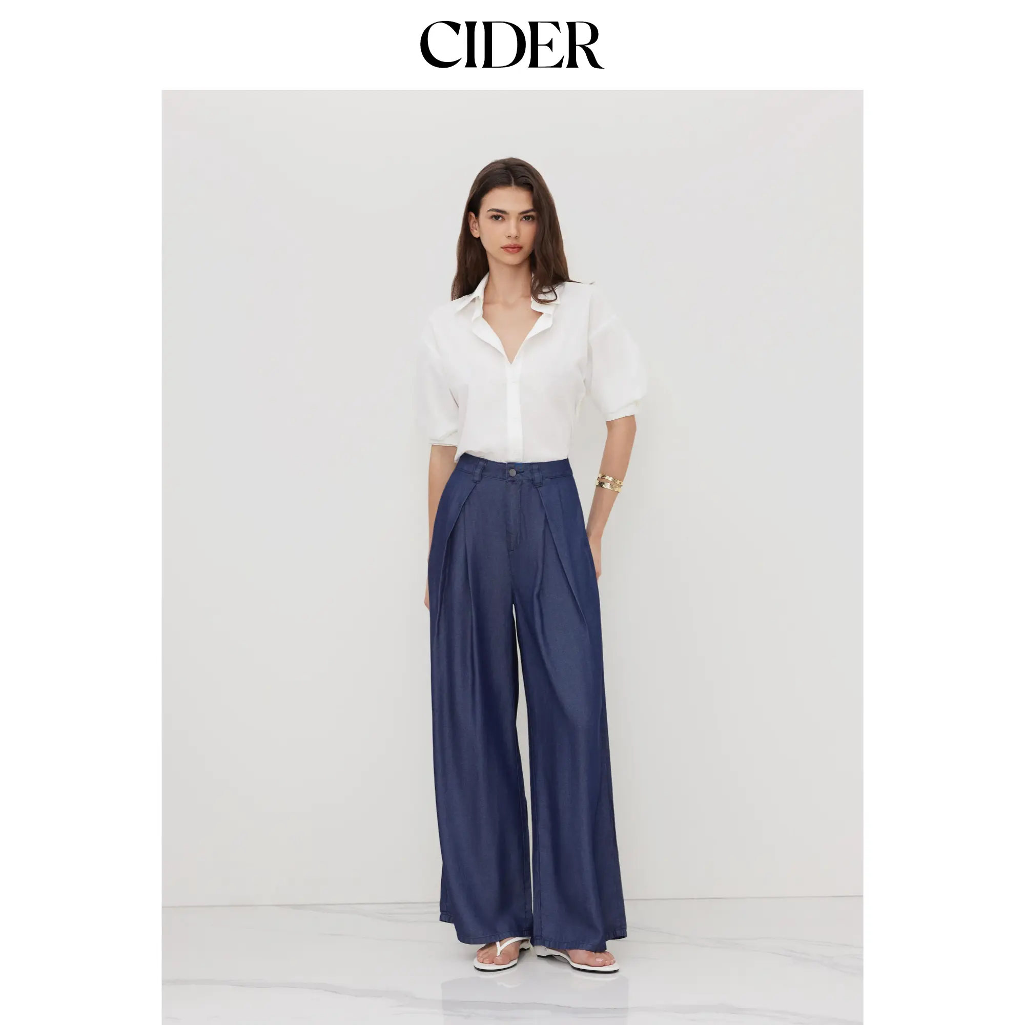 Cider [size 0-26] Cider Denim Mid Rise Pleated Wide Leg Jeans, Trouser, Bottom