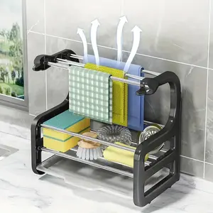 Stainless Steel Kitchen Sink Storage Rack, No Drilling Wall-Mounted Towel Holder, Space-Saving Design, Multiple Layers, Durable and Easy Install