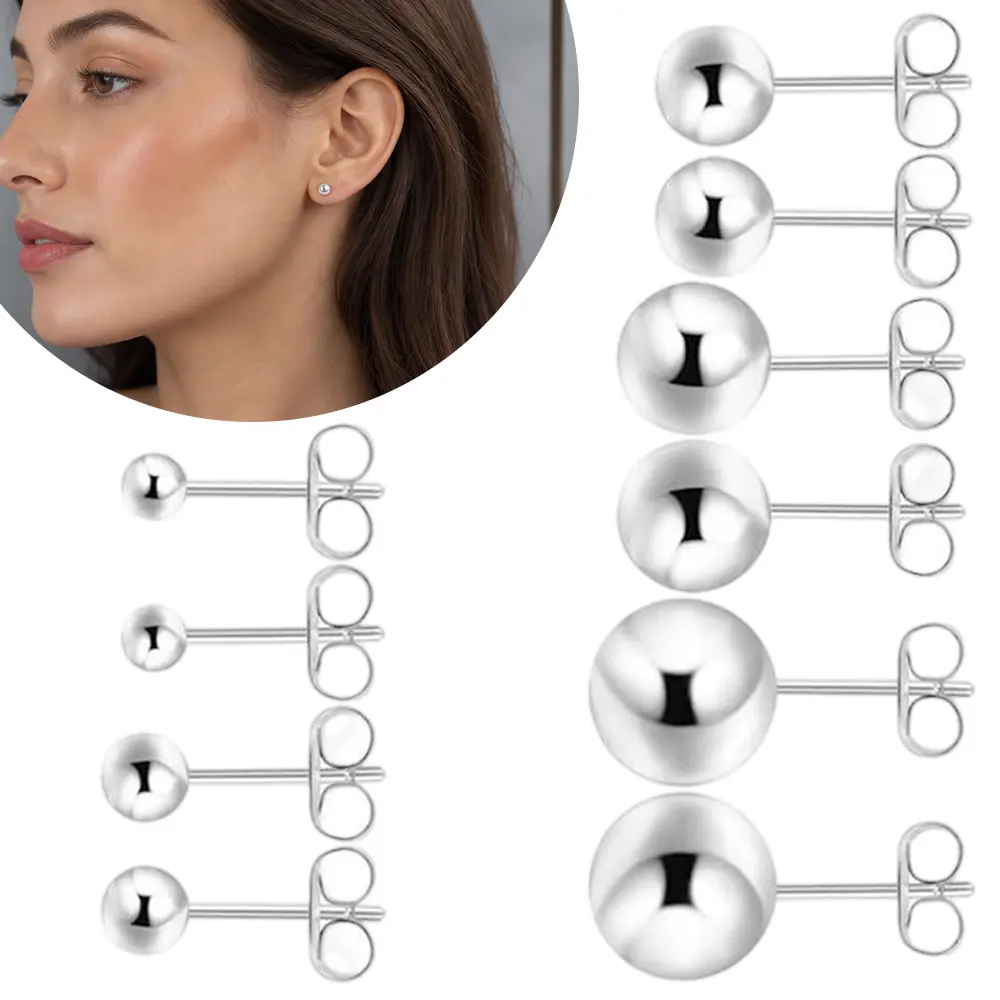 5 Pairs Earrings for Women: Hypoallergenic Round Ball Stud Earrings for Women Multiple Piercing Tiny Stud Earrings