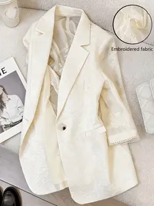 2026 Summer New Women's Embroidered Suit, Three Quarter Sleeve Loose Fit Casual Lightweight Blazer Nk-Wry-8327