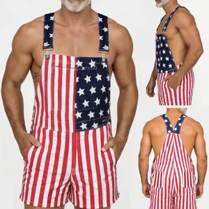 American Flag Overalls for Men and Women, Unisex Bib Pants with Soft Stretch Fabric, Breathable Summer Streetwear Outfit for Independence Day, Memorial Day, National Holiday Festivals, Parades, Parties and Casual Vacation Wear