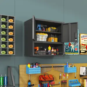Metal Wall-Mounted Tool Storage Cabinet, Garage Warehouse with Locked Doors, Offices, Drawers That Need Assembly