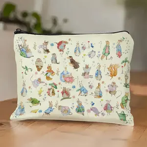 Cute Peter Rabbit Pattern Canvas Makeup Bag, Durable and Fade-Resistant, Multifunctional Storage Pouch, Travel Cosmetic Bag, Perfect Gift for Sisters, Makeup Organizer Pouch