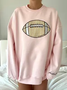 Light Pink Game Day Gingham Football Embroider Sweatshirt