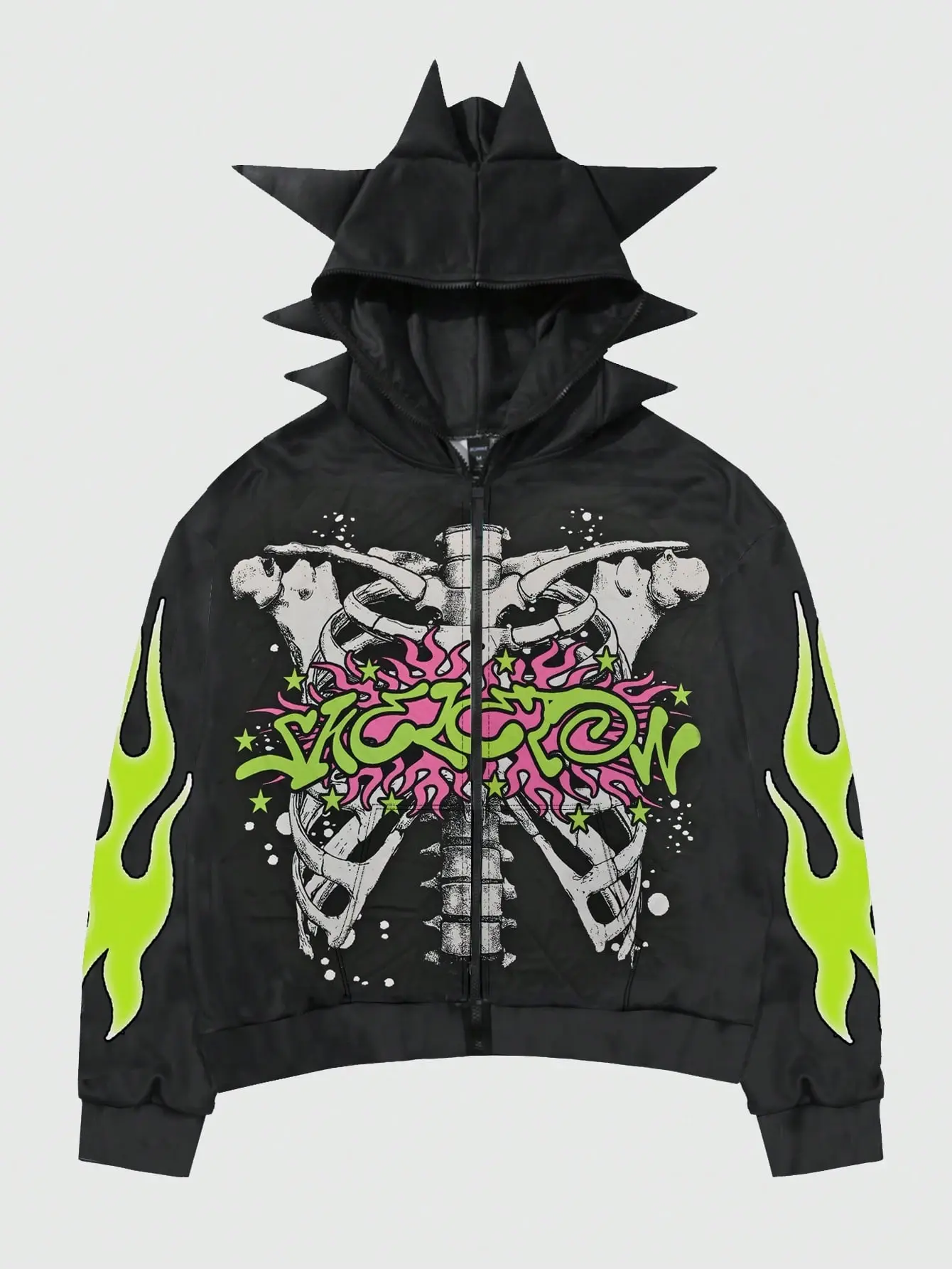 LALUZ Skeleton Print Hooded Zip Up Long Sleeve Casual Sweatshirt Y2K Aesthetic Grunge Streetwear Oversized Hoodie Jacket Edgy Fashion