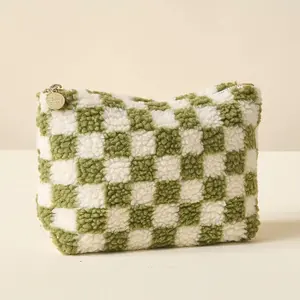 Green Checkered Teddy Pouch