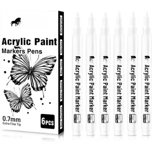 White Paint Pens - 6 Pack 0.7mm Extra Fine White Paint Marker for Rock Painting, , Metal, Fabric, Plastic, Canvas, Glass, Ceramic, Diy Crafts