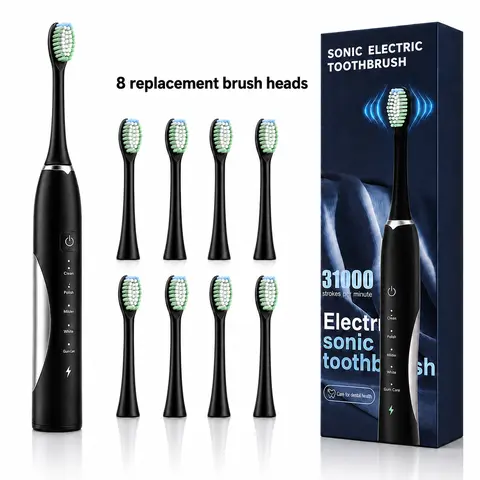 Sensitive Oral Care Electric Toothbrush with Toothbrush Cover - New Arrival, 8 Brush Heads, 31000 Vibs/Min Sonic Vibrations, 5 Modes, IPX7 Waterproof, USB-C Charge, 40-Day Long-Lasting Battery, Deep Cleaning, Soothing for Home & Travel Daily Use