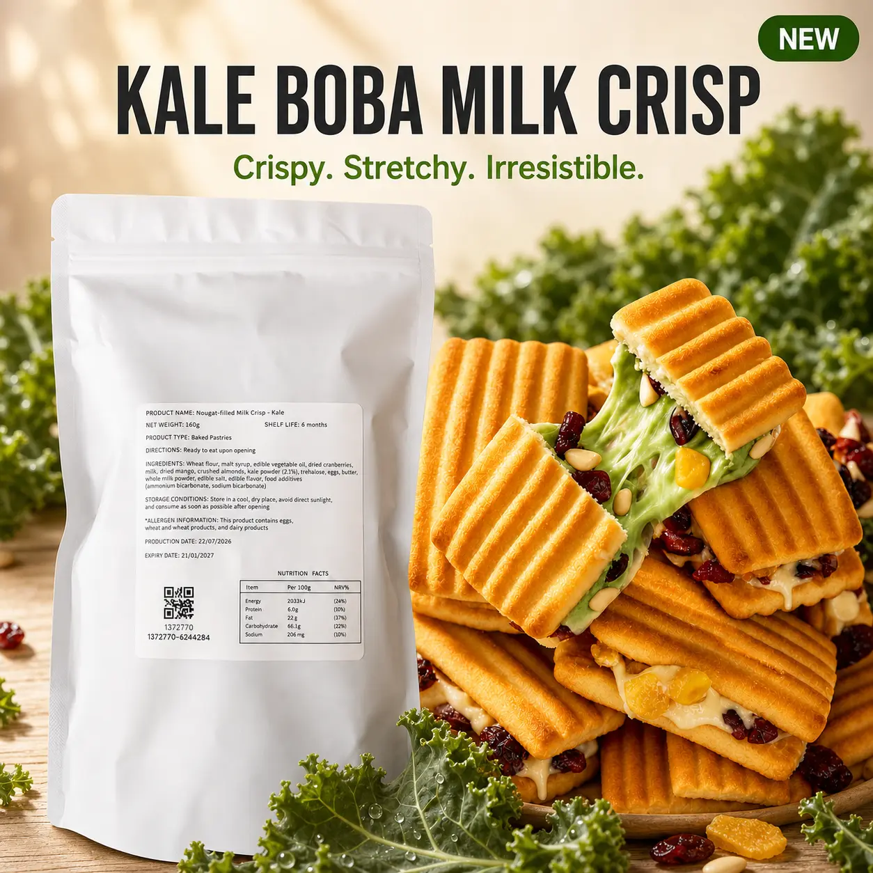 Spinach & Kale Nougat Milk Crisps (Savory Sweet Flavor)