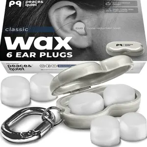 PQ Wax Ear Plugs for Sleep - 6 Silicone Wax Earplugs for Sleeping and Swimming - Gel Ear Plugs for Noise Cancelling, Ear Protection - Sleeping Earplugs with Sound Blocking 32 Db (6-Pillows). White