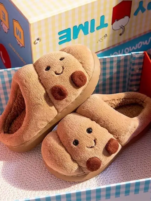 Woman man Funny Croissant Slippers – Cute Cartoon Pastry Design, Fluffy Thick Plush Cozy Warm Slip-On Shoes,Soft Non-Slip Sole, Indoor Outdoor Winter Home Footwear, Comfy Bedroom House Shoes, Unique Holiday Gift, Fuzzy Warm Slippers