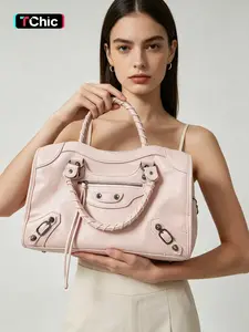 Women's Fashion Rivet Decorated PU Leather Handbag, Large Capacity Handbag, Casual Versatile Shoulder Bag with Adjustable Strap, Trendy All-match Crossbody Bag for Daily Life, Casual Handbag Satchel, Elegant Commuter Bag