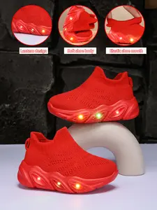 New Children's and Teenagers' Infant Casual Fashion Shockproof Wear-resistant Cool Glowing LED Light Sole Lightweight Breathable Low-top Mesh with Quick Lacing Outdoor Indoor Walking Running Learning Step Sports Leisure Running Shoes