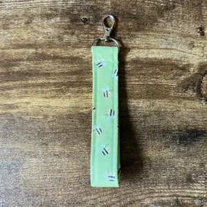 Green Bees Fabric Keychain Wristlet