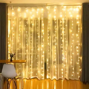 Bright Curtain String Lights, 300 LED 9.8ft x 9.8ft Warm White Fairy Lights with 8 Lighting Modes, Waterproof for Bedroom Christmas Party Wedding Home Garden Wall Decor