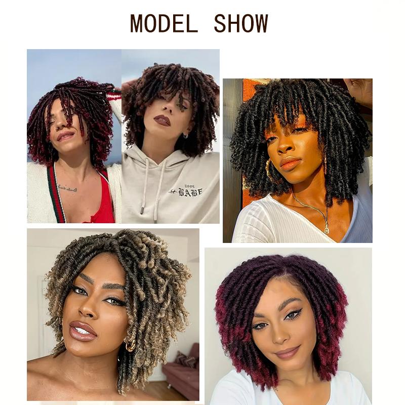 Dreadlock Wig Short Twist Burgundy Wig For Black Women And Afro Curly Synthetic Dreads Wig Ombre Burgundy Side Part Wig Afro Bomb Curly Wig Twist Out Wig Kinky Synthetic Full Wigs For Black Women Christmas Cosplay Wigs