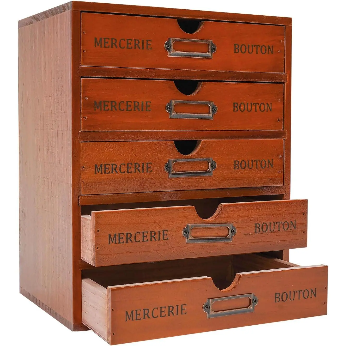 Vintage Drawer Wooden Drawers Organizer, 16-Drawer Desktop Organizer With Drawers, Iron Label Holders, Brown, For Store Cosmetics, Files, Books, Letters, Papers, Magazines (5-Drawer)