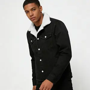 Men's Fleece Jean Jacket Winter Cotton Trucker Coats Menswear Heavyweight Stylish Denim Jacket with Plush Fleece Interior Cozy Warmth Front Flap Pockets