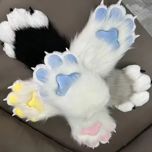 Soft Polyester Adorable Plush Cat Paw Gloves - Perfect For Cosplay & Stage Performances/