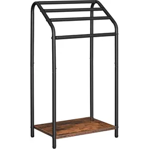Freestanding Towel Rack, 4 Tier Blanket Rack Stand, 16.3"L x 11.2"W x 31.3"H, Blanket Ladder Holder, Quilt Rack, Drying and Display Rack, Living Room, Bathroom, Rustic Brown and Black BF64LB01