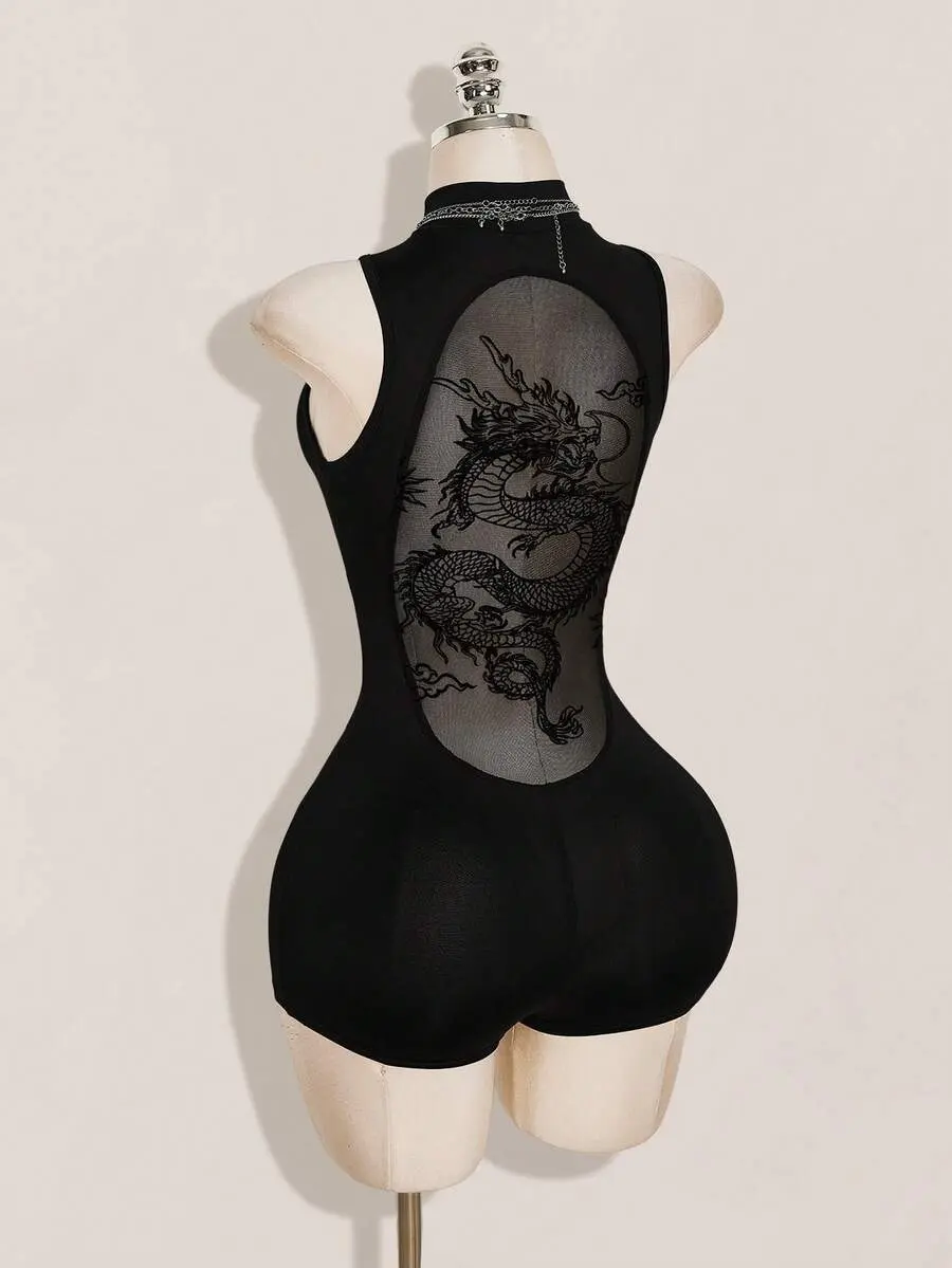 Slayvie Women's Sexy Fashion Zipper Fitted Romper Club Night Out Black Summer