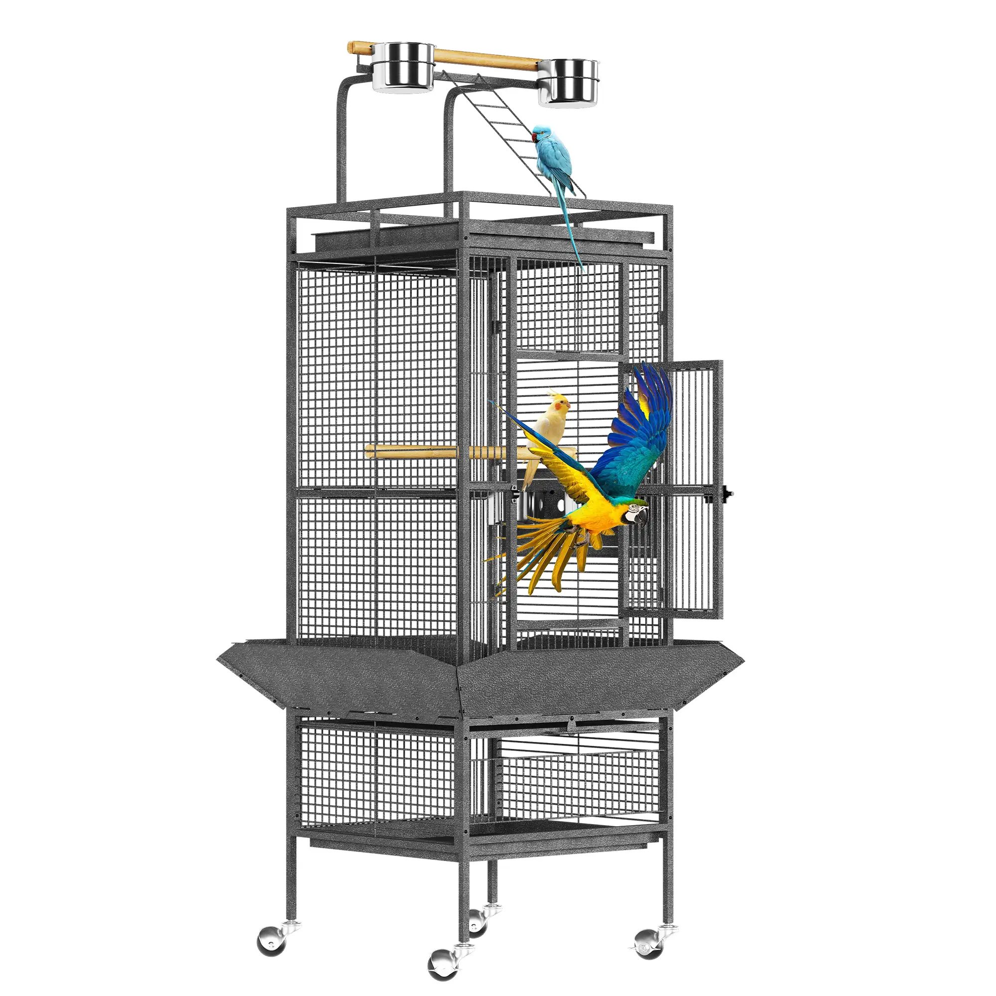Spacious 61 Inch Tall Metal Bird Cage with Play Top – Rolling Stand, Slide-Out Tray, Durable Wrought Iron, Easy Cleaning, Secure Lock, Stainless Feeders – For Parakeets, Conures, Cockatiels, Cockatoos
