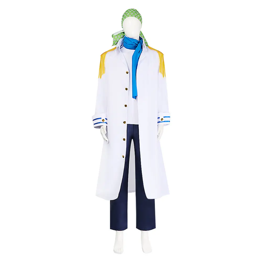 Koby Navy Officer Marine Uniform Cosplay Costume Set White Coat Blue Pants Headband Scarf for Comic Con