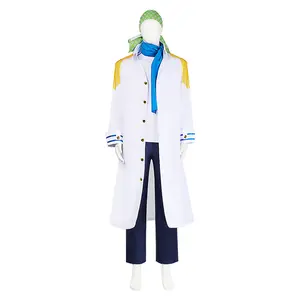 Koby Navy Officer Marine Uniform Cosplay Costume Set White Coat Blue Pants Headband Scarf for Comic Con