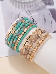 6 Piece Boho Acrylic Bracelet Set, Handmade Beaded Stackable Bracelets, Fashion Personalized Jewelry for Daily Wear, Versatile Accessories