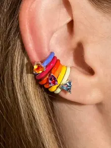 6-Piece Stylish Colorful Drip Oil Geometric Rhinestone Ear Cuffs, No Piercing Ear Bone Clips for Women, Unique Party and Vacation Accessories, Earcuff